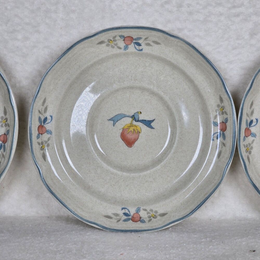Set Of 3 International China Marmalade Saucers Goose Blue Ribbon Fruit